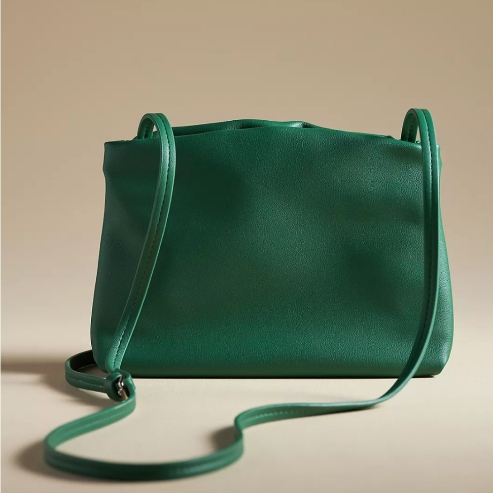 Anthropologie Cinched Faux-Leather Clutch & Crossbody in Kelly Green NWT - Picture 1 of 5
